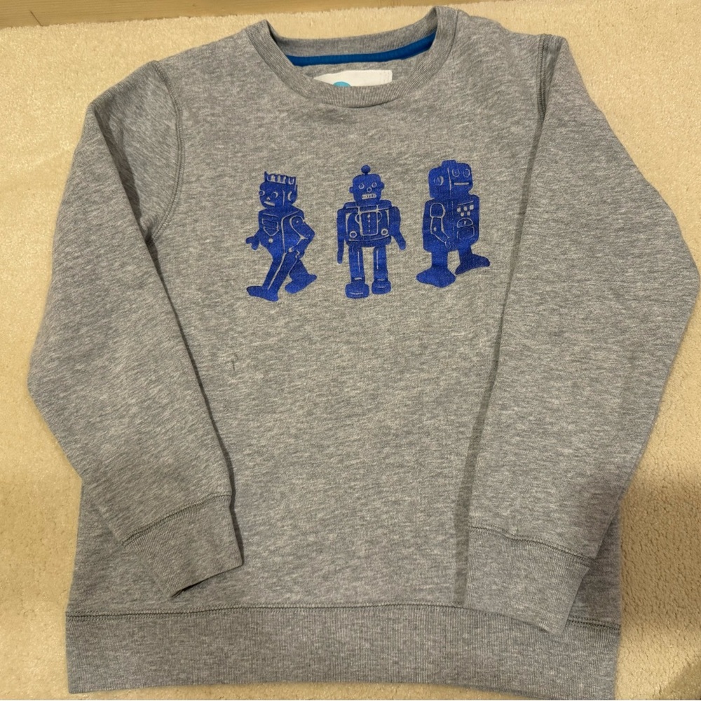 Mini Boden cotton fleece sweatshirt robots print gray 8-9yr